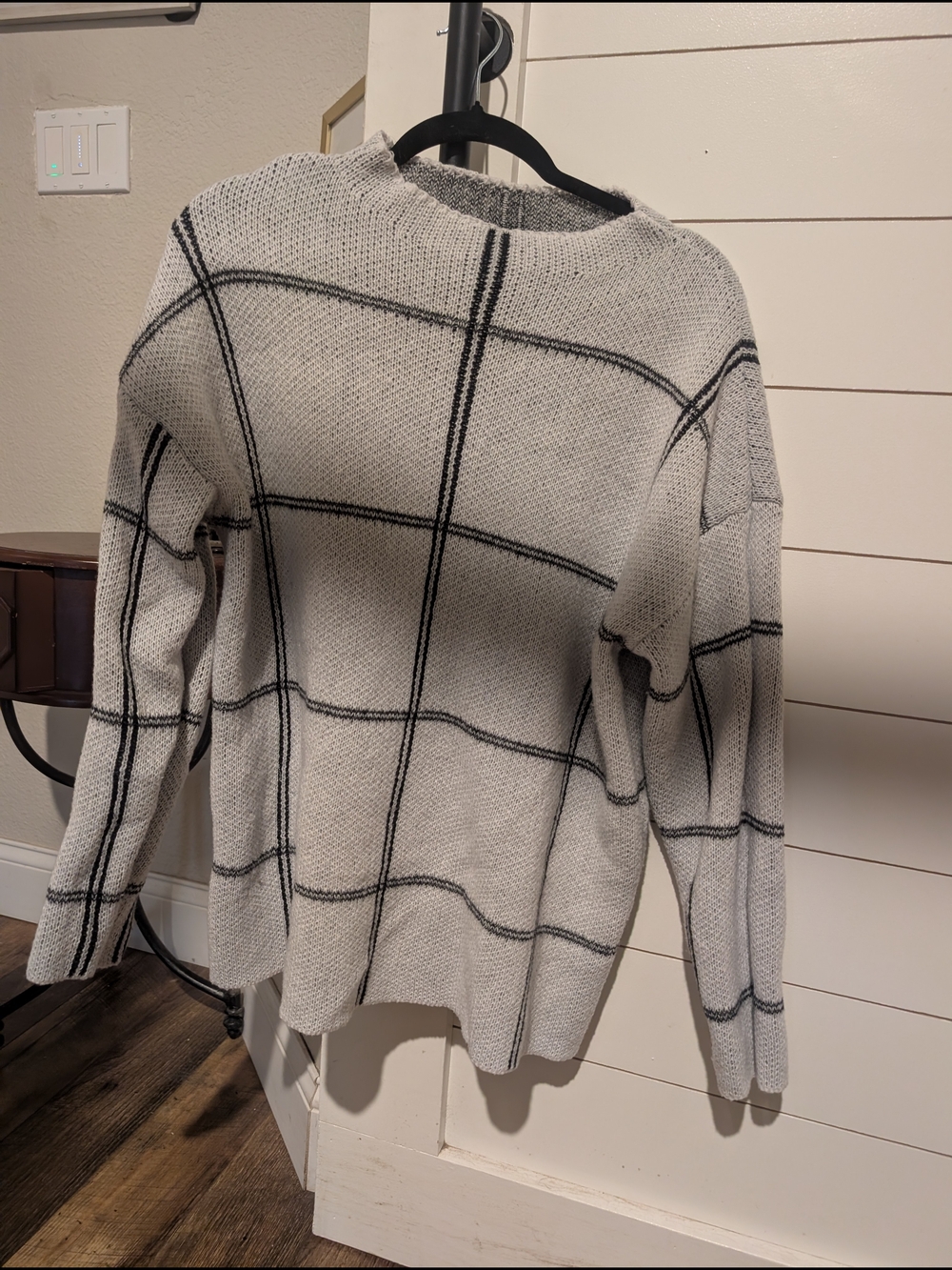 Cozy Windowpane Crewneck Sweater in Cream and Black